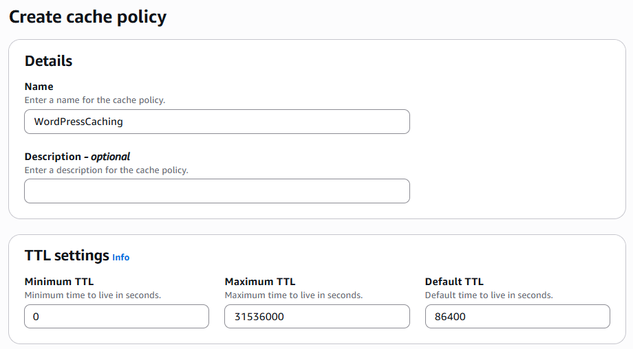 CloudFront cache policy for WordPress